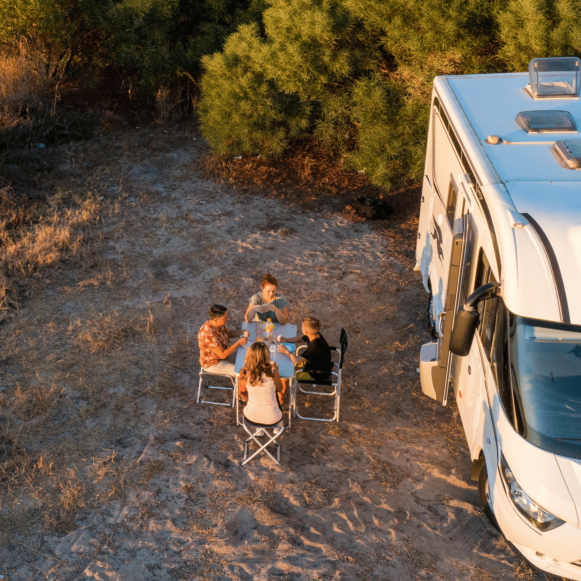 RV campground near a Florida beach with palm trees